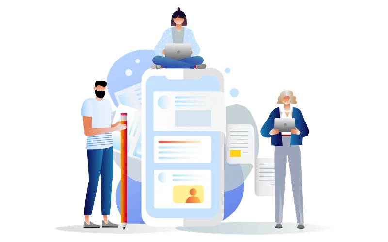 スマートフォンやパソコンでWordPressの記事を更新するイラスト