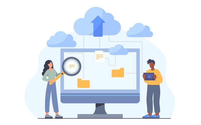 クラウドにホームページのデータをバックアップするイラスト